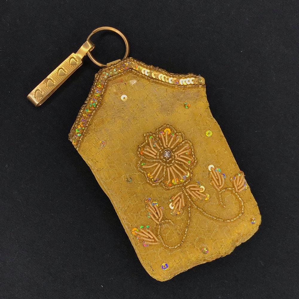 Small Gold Beaded & Sequined Pouch with Metal Clip - Picture 1 of 8